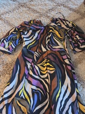 Who What Wear Multicolor Abstract Zebra-Print Midi Dress